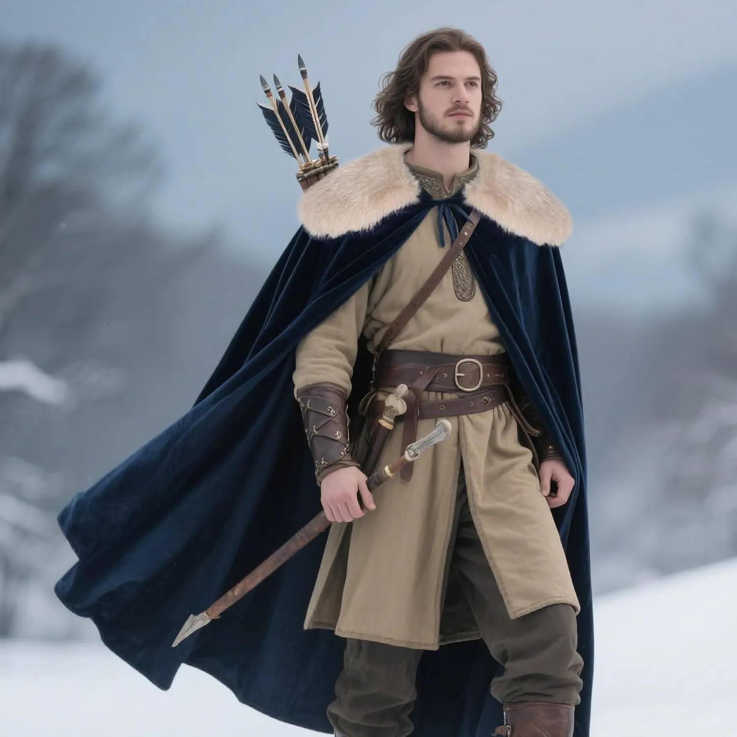 L'VOW Viking Fur Cloak Renaissance Fur Cape - Velvet Cloak with Fur Medieval King Cape Cosplay Costume