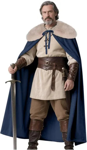 L'VOW Viking Fur Cloak Renaissance Fur Cape - Velvet Cloak with Fur Medieval King Cape Cosplay Costume