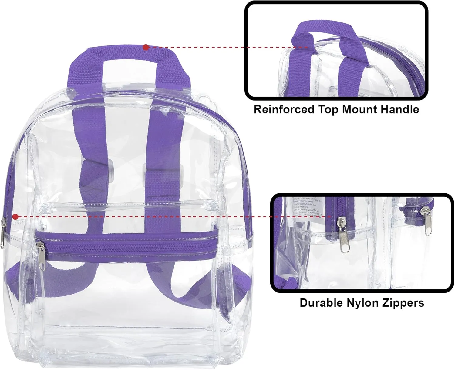 MADISON & DAKOTA Clear Mini Backpacks for Beach, Travel - Stadium Approved Bag with Adjustable Straps
