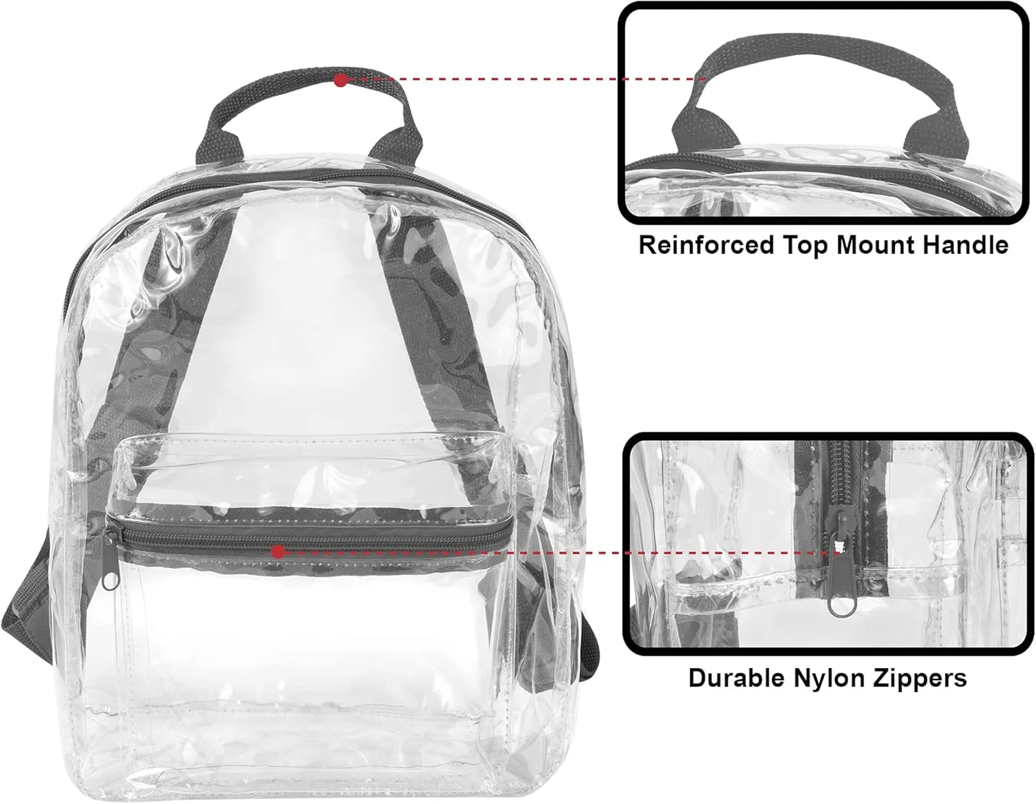MADISON & DAKOTA Clear Mini Backpacks for Beach, Travel - Stadium Approved Bag with Adjustable Straps