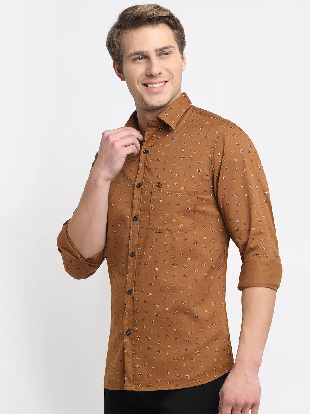 Men's Coffee Brown Casual Floral Print Full Sleeve Shirt