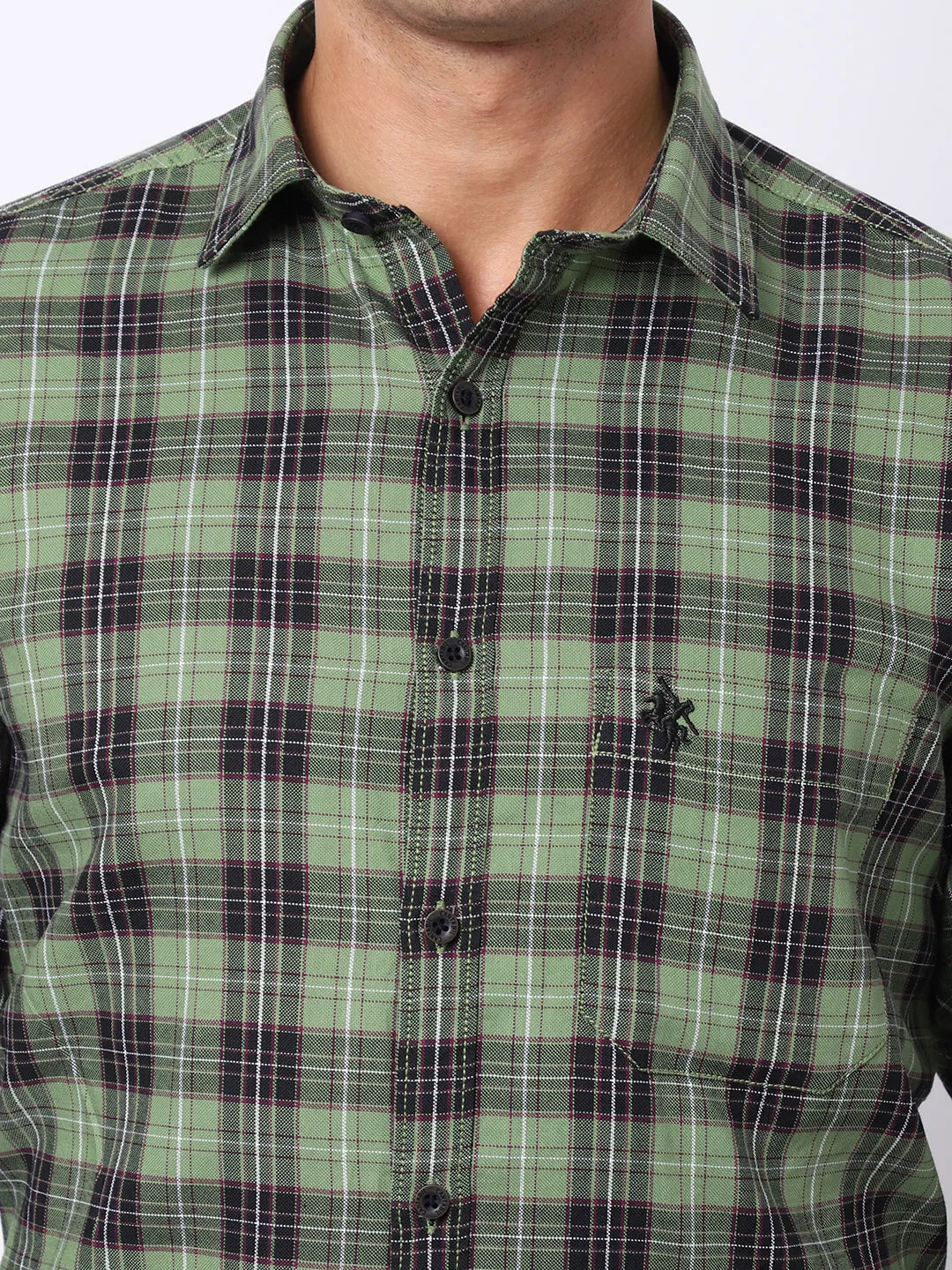 Men's Green Casual Medium Checks Full Sleeve Shirt
