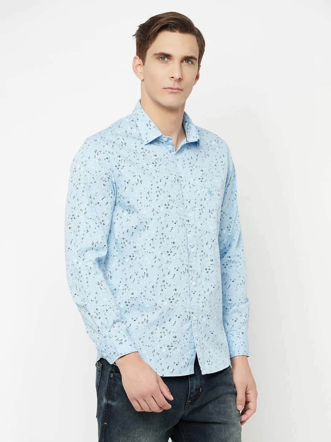 Men's Sky Blue Casual Abstract Print Full Sleeve Shirt