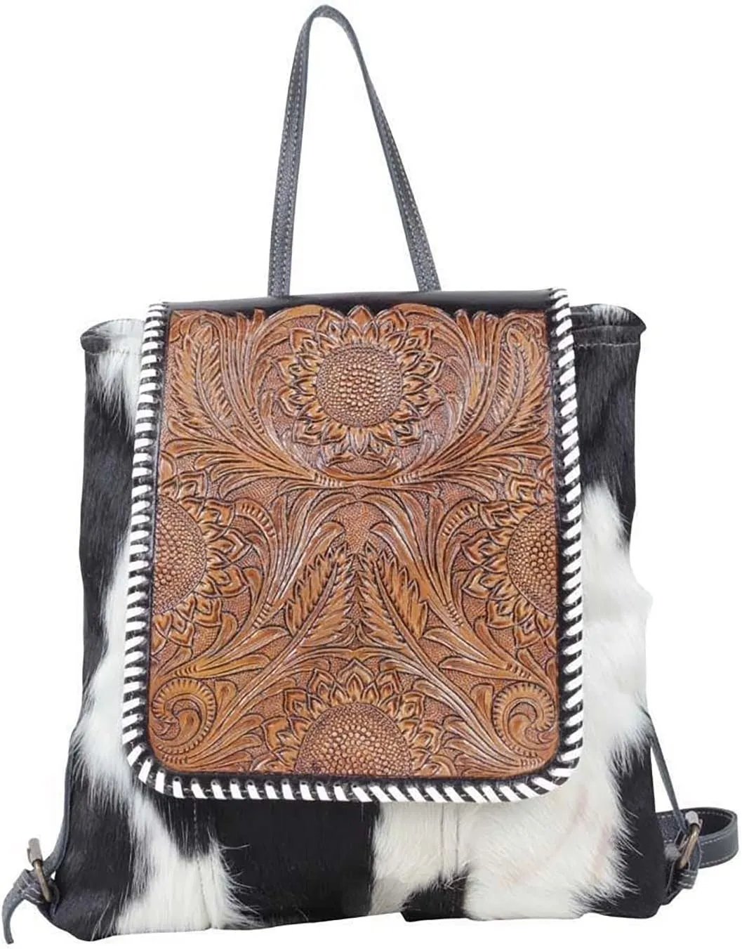 Myra Bag Western Canvas Backpack Bag for Women - Upcycled Hairon Leather Bag Renaissance