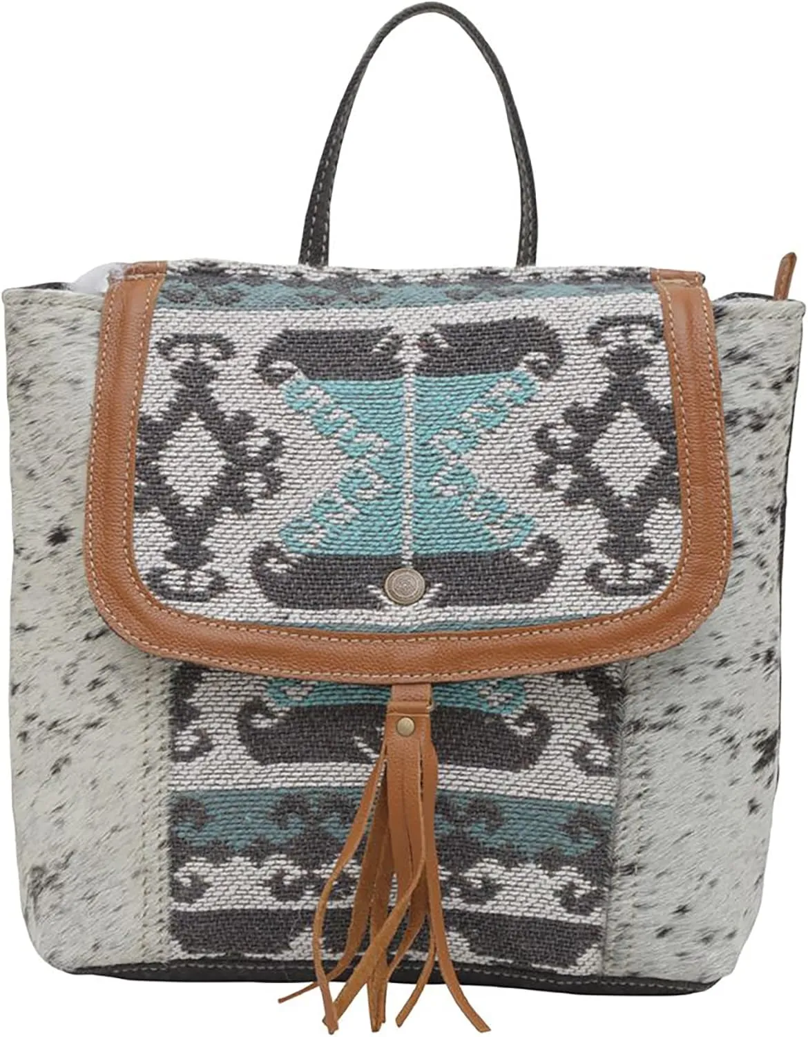 Myra Bag Western Leather Backpack Bag for Women - Flapover Upcycled Canvas Cowhide Bag Isabela