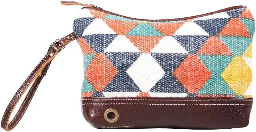 Myra Bags Traveler's Choice Canvas, leather & Rug Pouch Wristlet S-1912