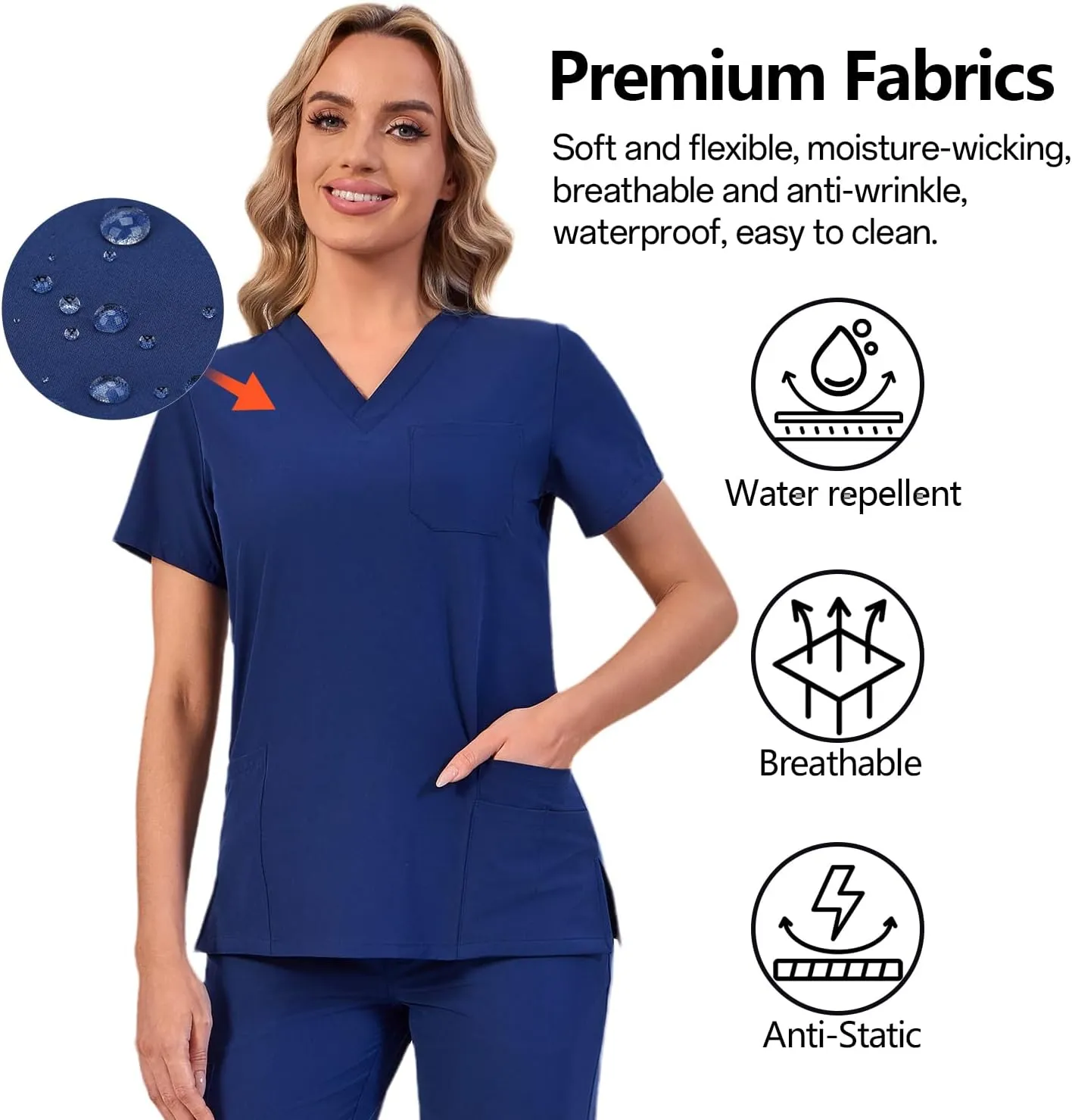 Naivlizer Scrub Set for Women V-Neck Scrub Top & Jogger Pants Medical Uniform Suits with 9 Pockets