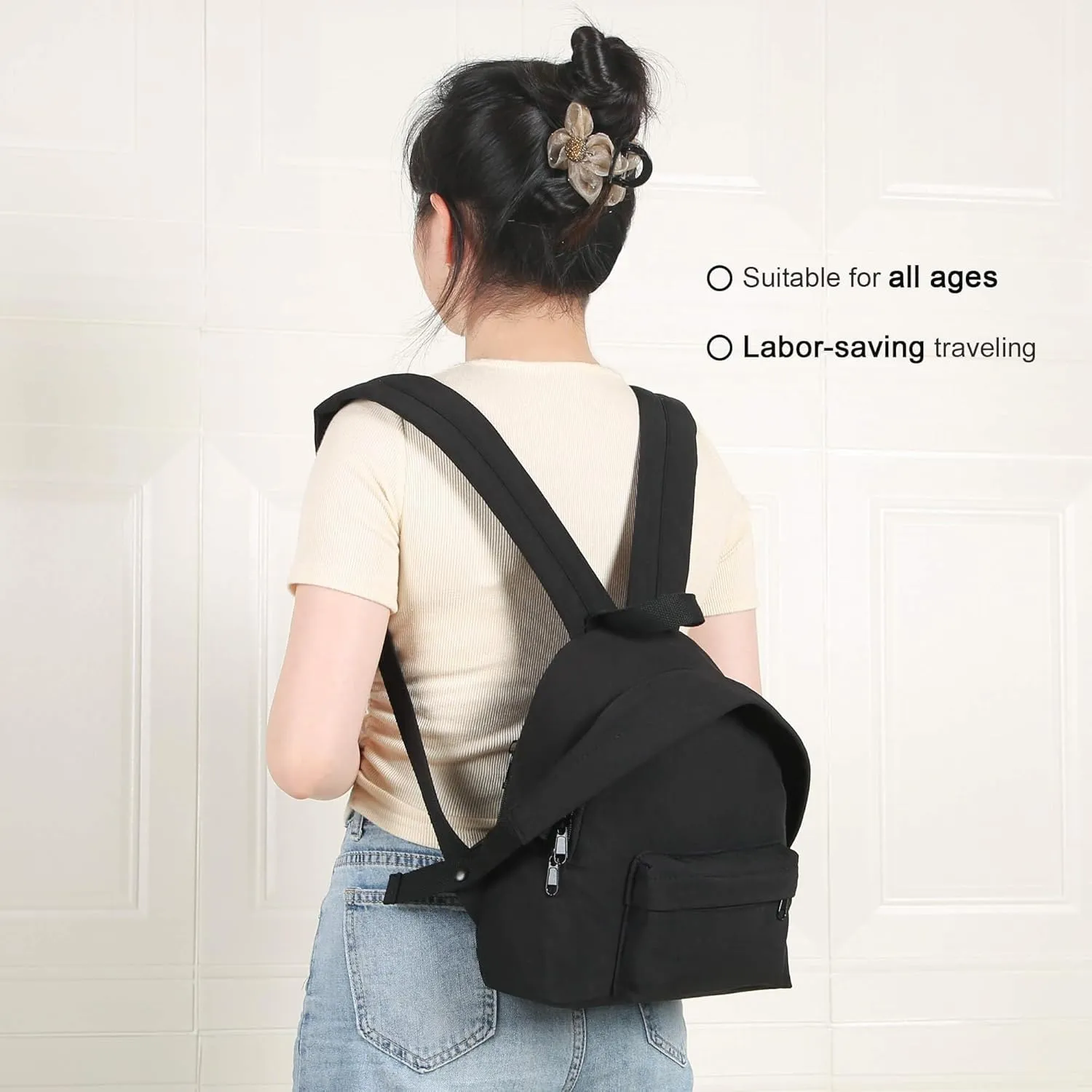 Phaoullzon Cute Mini Backpack Travel Purse Small Kawaii Casual Daypack,Black