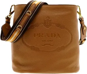 Prada Womens Tan Leather Stripe Strap Bucket Bag 1BE057