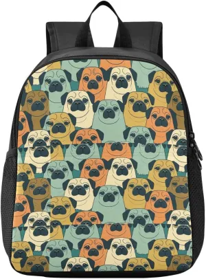 Pugs Dogs Toddler Backpack for Boys Girls 3-6 Mini Backpacks for Elementary Lightweight Kids Bookbag for Preschool Kindergarten for School