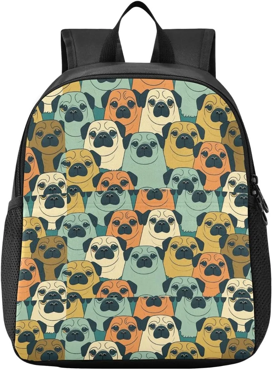 Pugs Dogs Toddler Backpack for Boys Girls 3-6 Mini Backpacks for Elementary Lightweight Kids Bookbag for Preschool Kindergarten for School