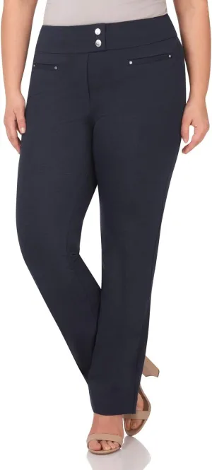 Rekucci Curvy Woman Secret Figure Knit Plus Size Straight Pant w/Tummy Control