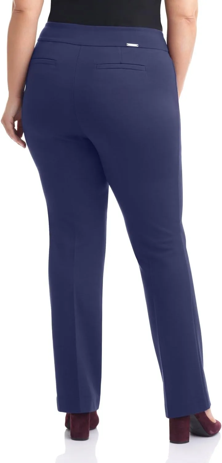 Rekucci Curvy Woman Secret Figure Knit Plus Size Straight Pant w/Tummy Control