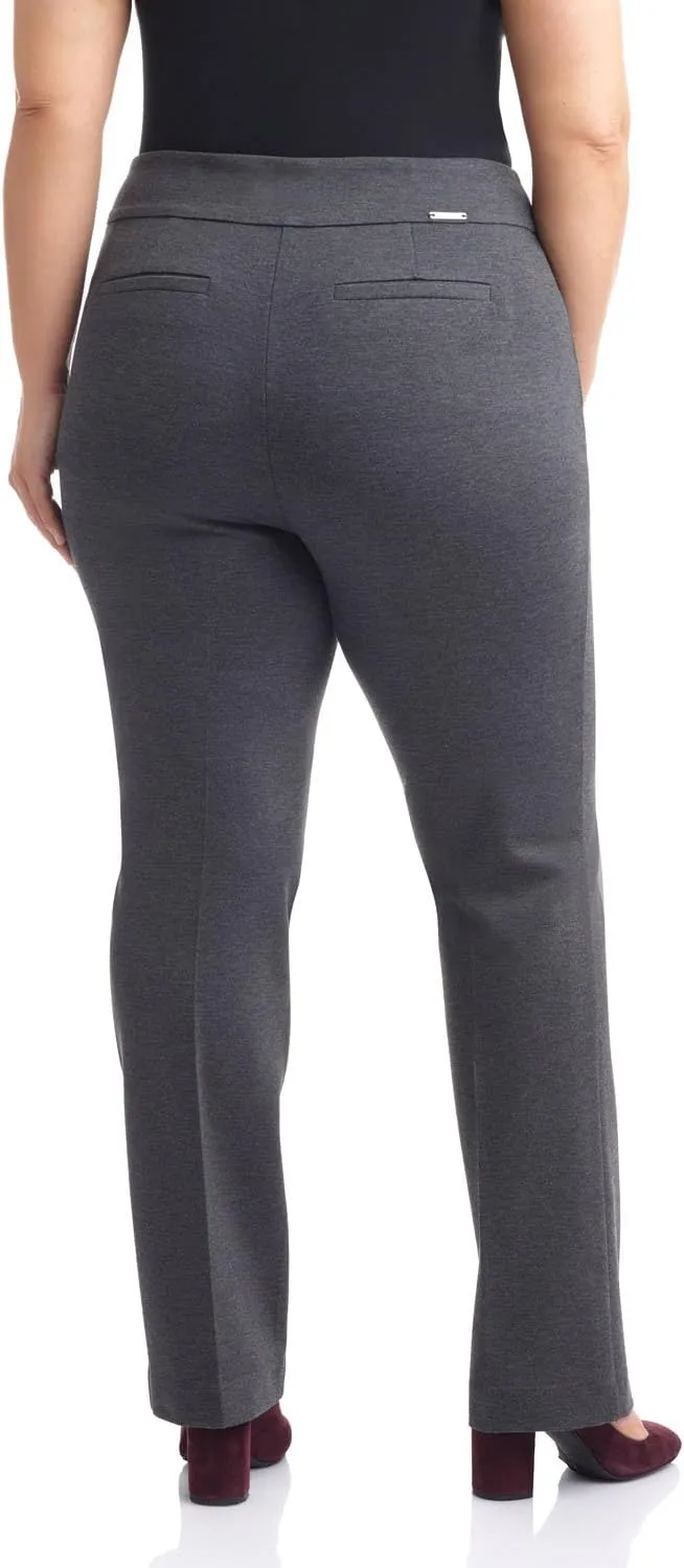 Rekucci Curvy Woman Secret Figure Knit Plus Size Straight Pant w/Tummy Control