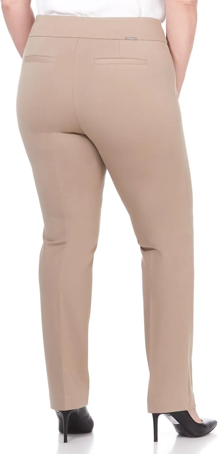 Rekucci Curvy Woman Secret Figure Knit Plus Size Straight Pant w/Tummy Control