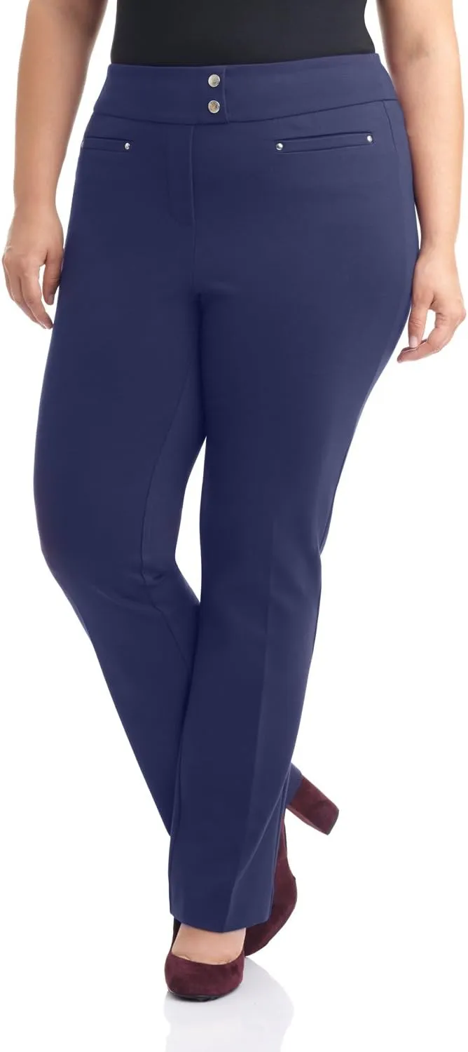 Rekucci Curvy Woman Secret Figure Knit Plus Size Straight Pant w/Tummy Control
