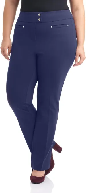 Rekucci Curvy Woman Secret Figure Knit Plus Size Straight Pant w/Tummy Control