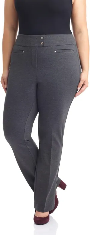 Rekucci Curvy Woman Secret Figure Knit Plus Size Straight Pant w/Tummy Control