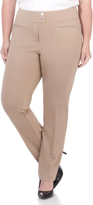 Rekucci Curvy Woman Secret Figure Knit Plus Size Straight Pant w/Tummy Control