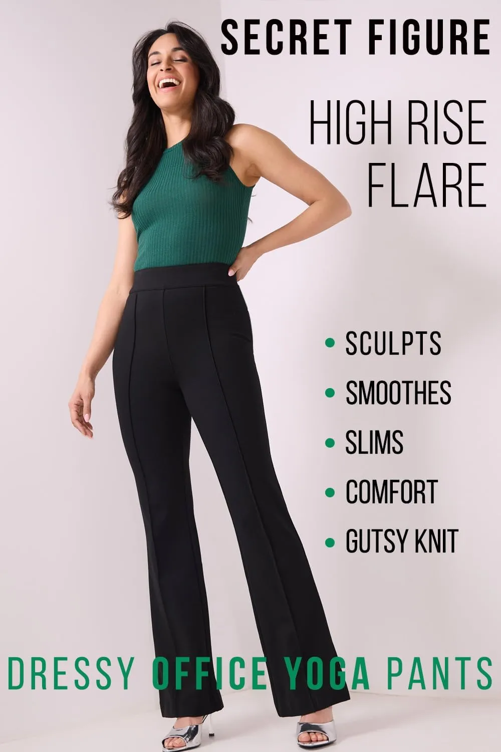 REKUCCI Women's Secret Figure High Waist Knit Pull-On Flared Pant