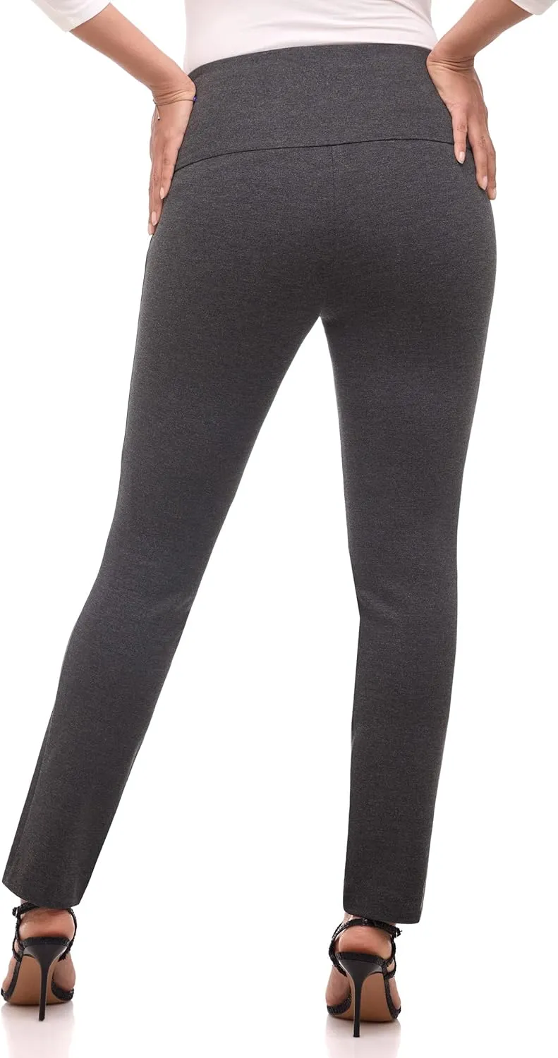 Rekucci Women's Secret Figure Pull On Knit Slim Straight Leg Pant with Wide Waist