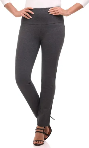 Rekucci Women's Secret Figure Pull On Knit Slim Straight Leg Pant with Wide Waist
