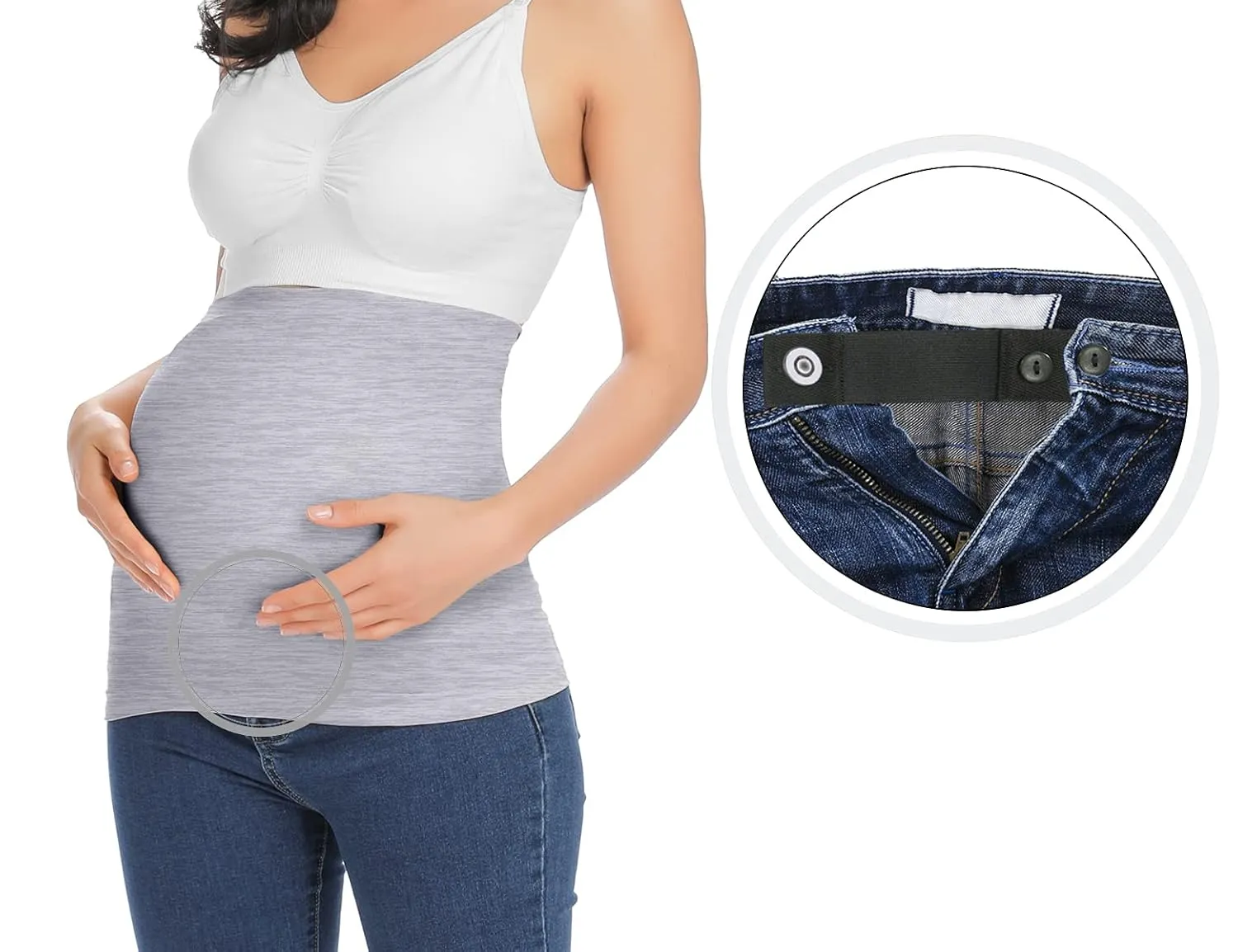 Rheane Belly Band Pregnancy Belly Support Band Maternity Clothes Spring (Black White Grey 1)