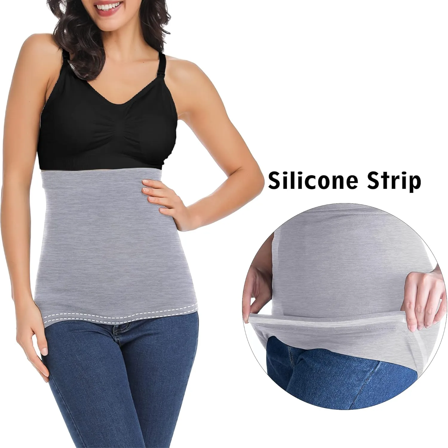 Rheane Belly Band Pregnancy Belly Support Band Maternity Clothes Spring (Black White Grey 1)