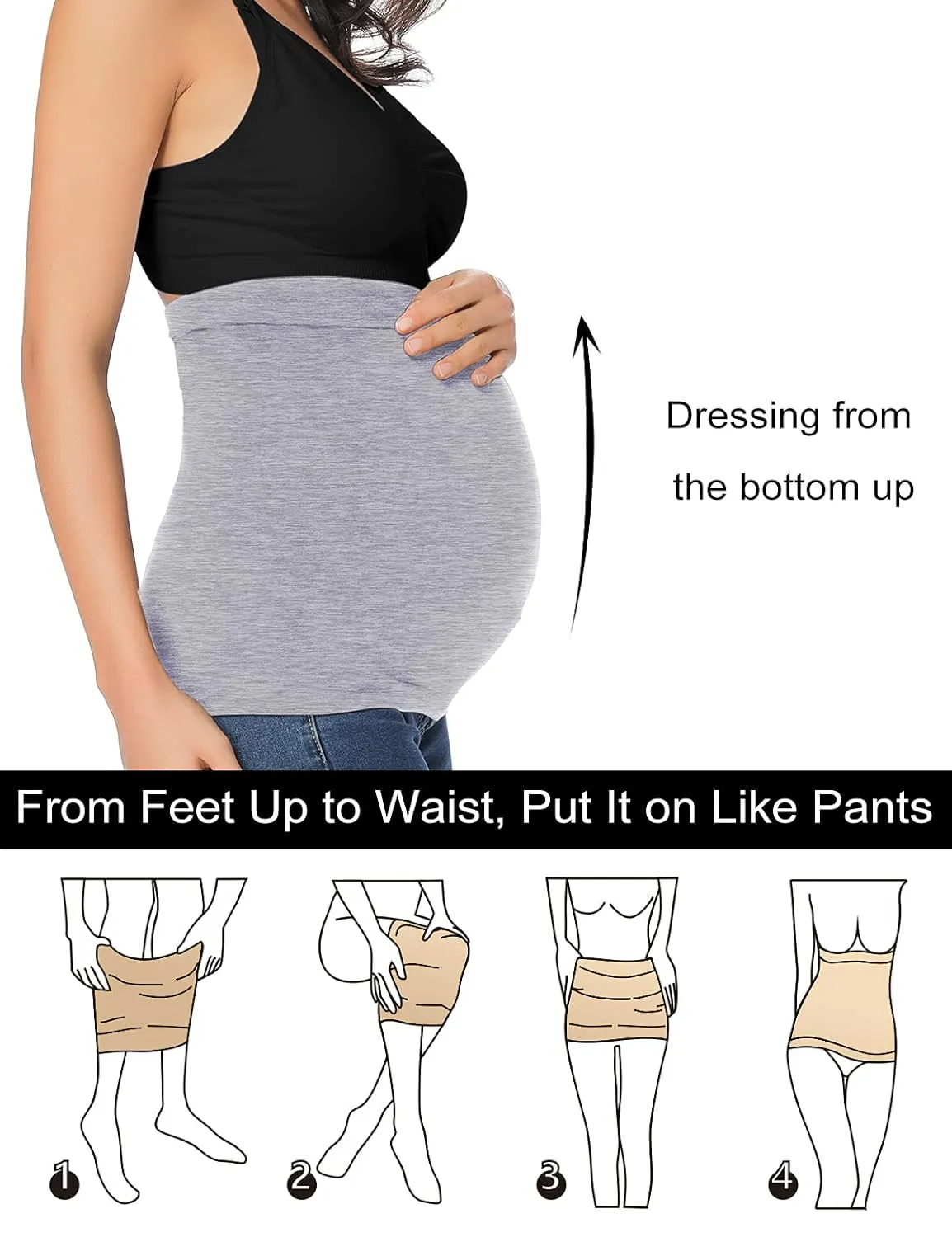 Rheane Belly Band Pregnancy Belly Support Band Maternity Clothes Spring (Black White Grey 1)