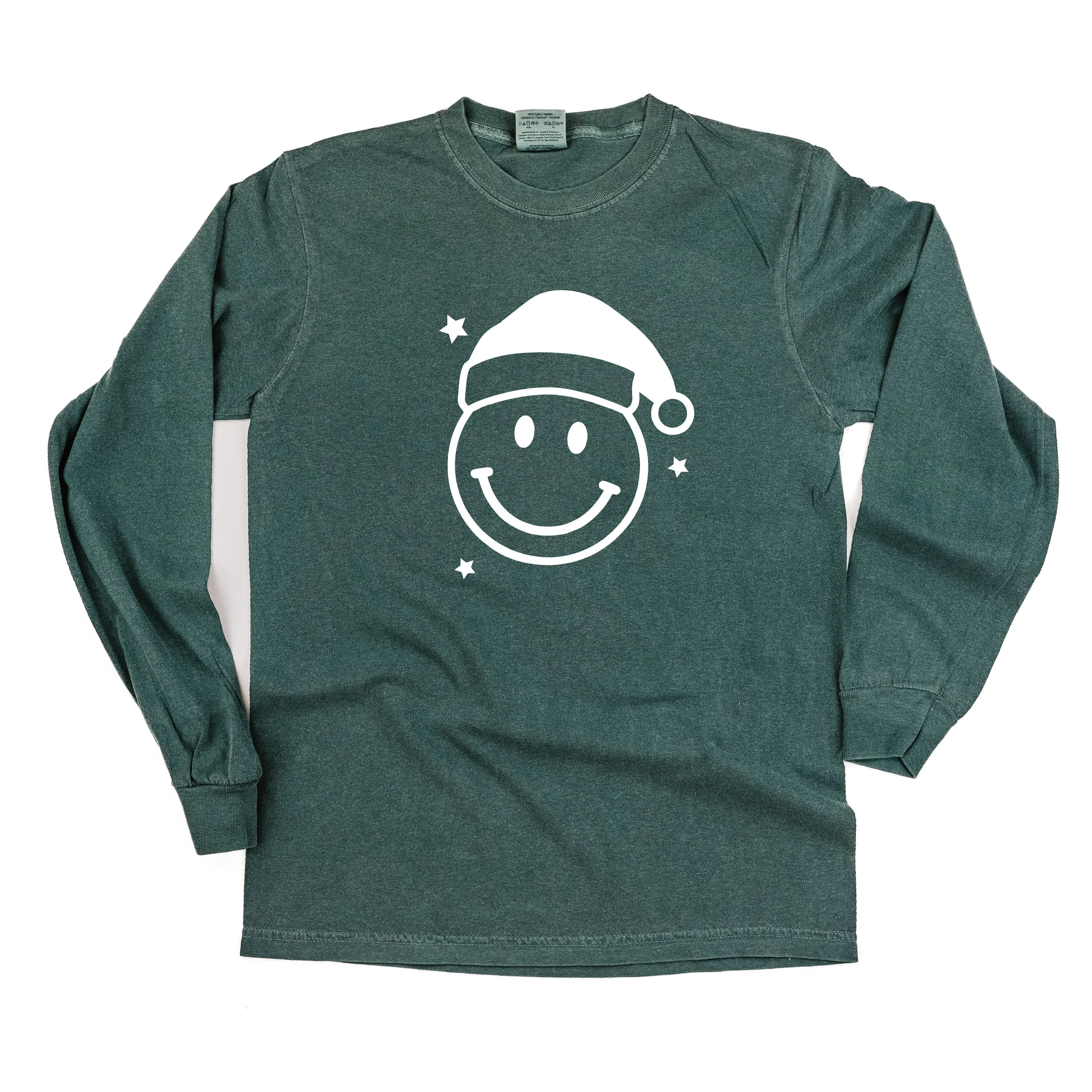 Santa Hat - Smiley Face - LONG SLEEVE Comfort Colors Tee