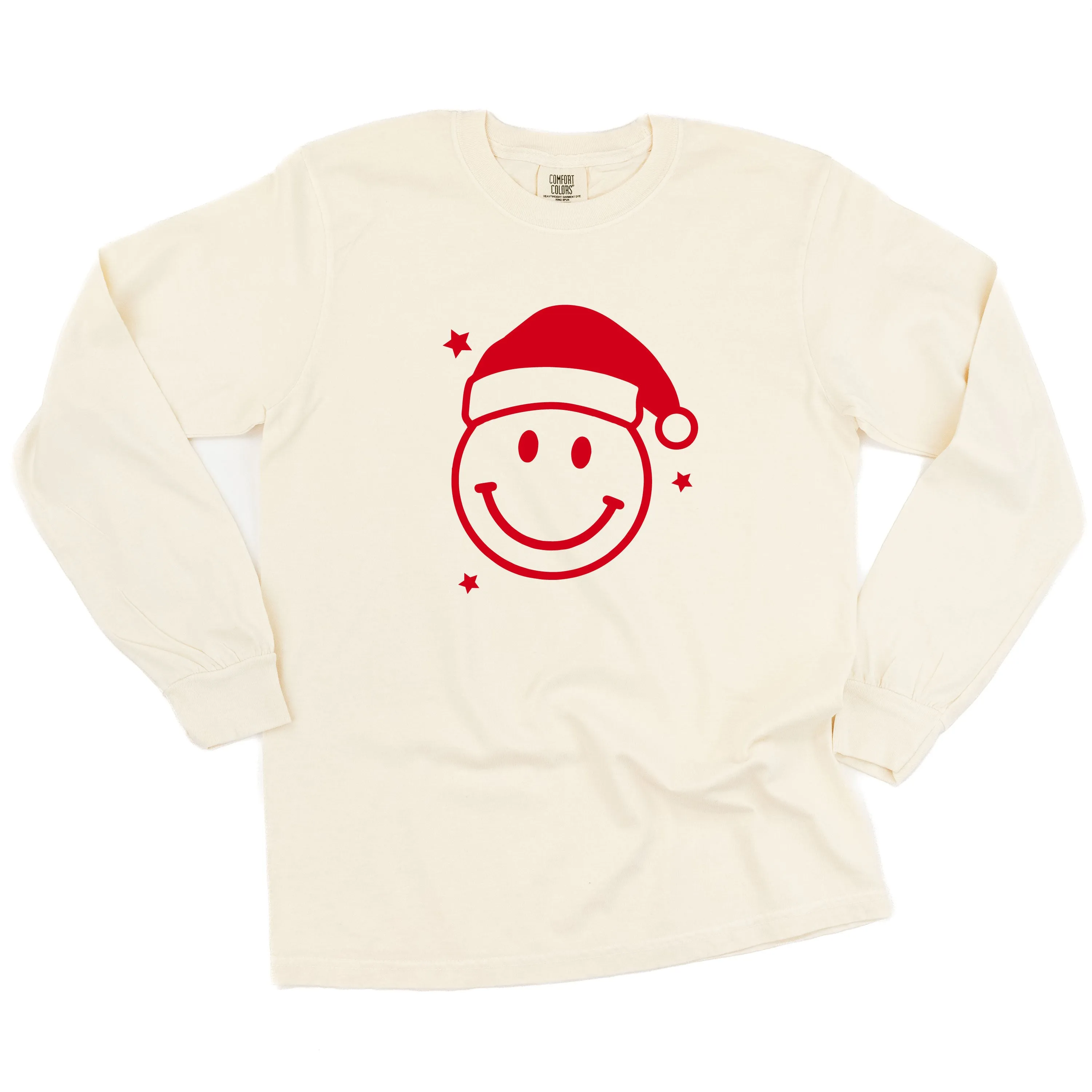 Santa Hat - Smiley Face - LONG SLEEVE Comfort Colors Tee
