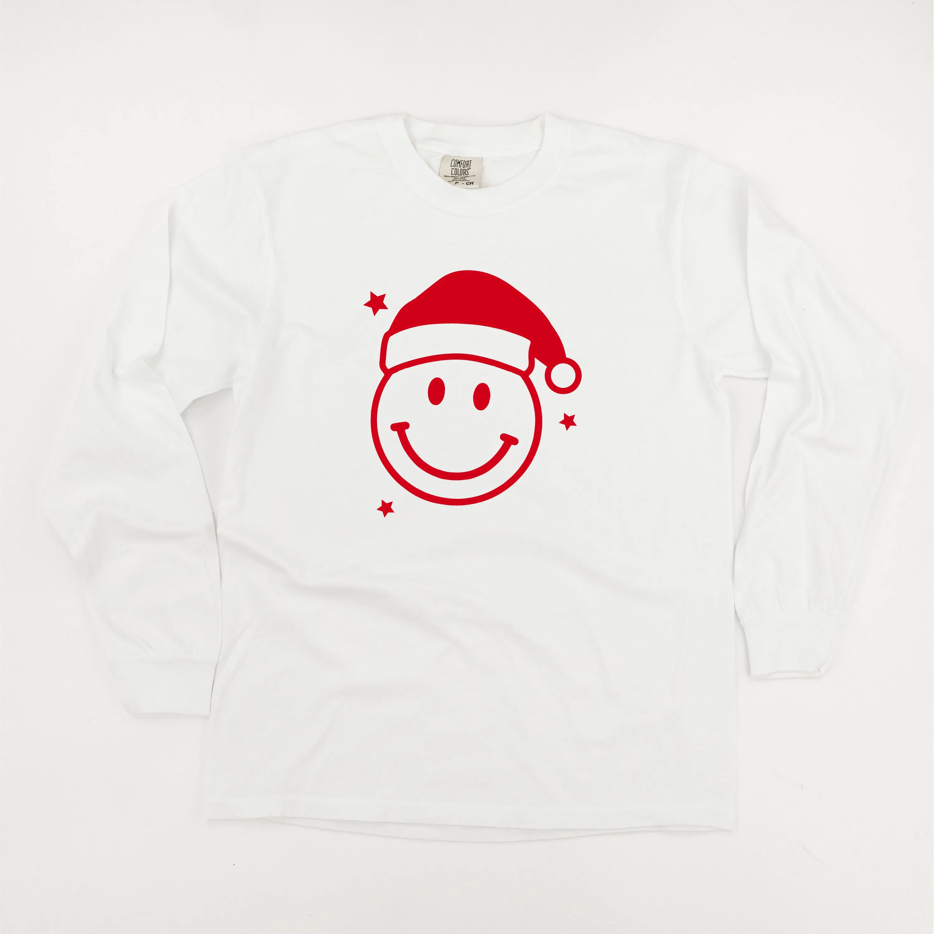 Santa Hat - Smiley Face - LONG SLEEVE Comfort Colors Tee