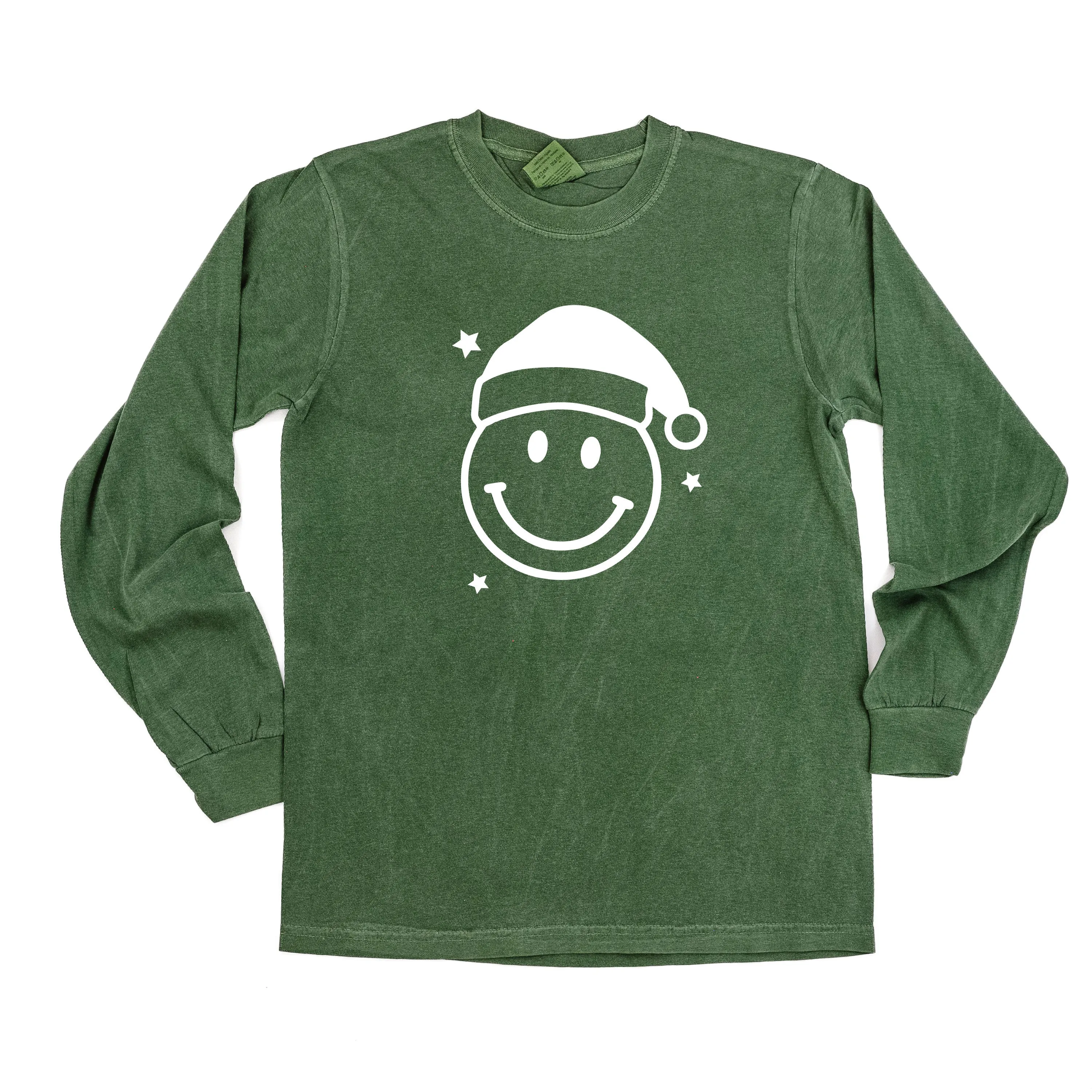 Santa Hat - Smiley Face - LONG SLEEVE Comfort Colors Tee