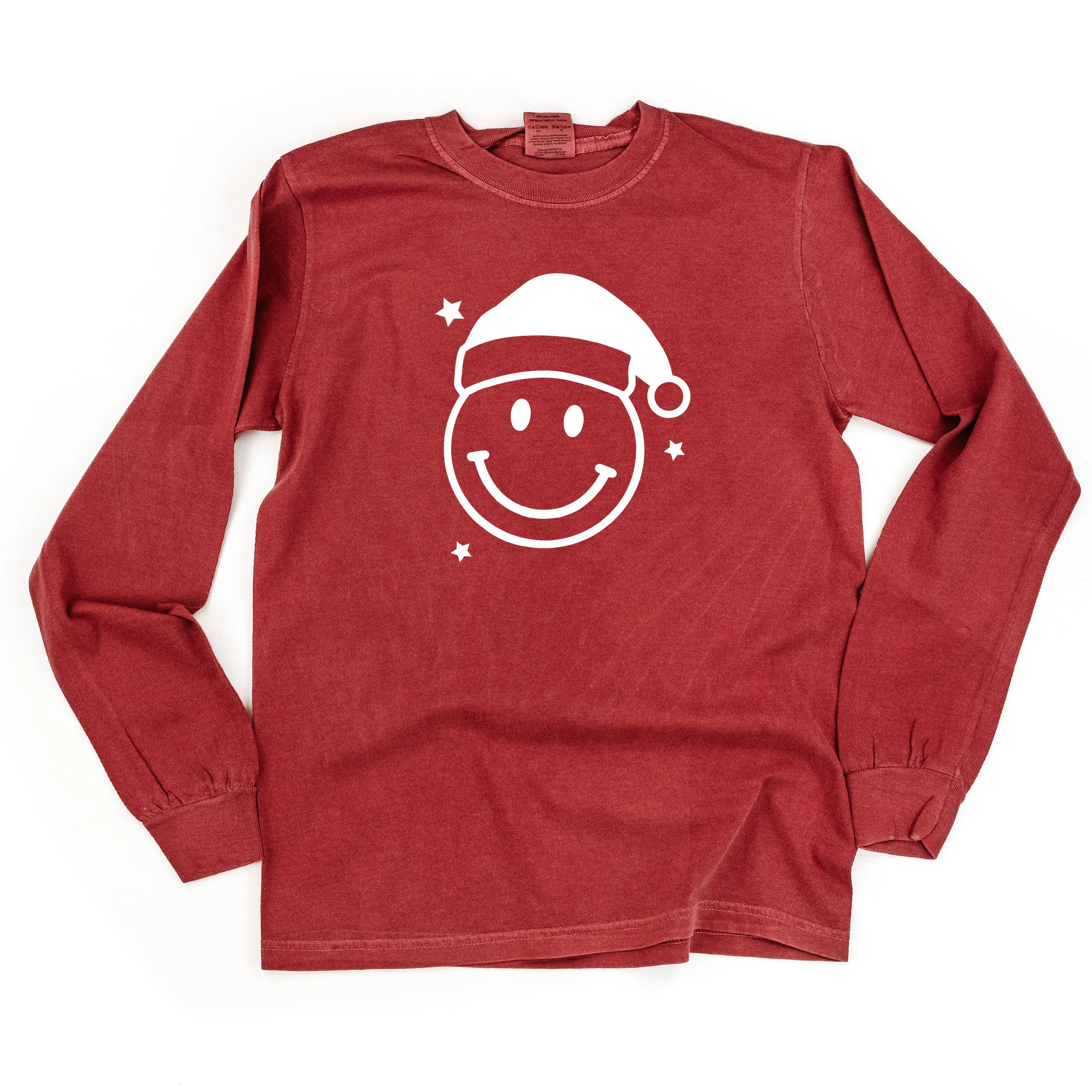 Santa Hat - Smiley Face - LONG SLEEVE Comfort Colors Tee
