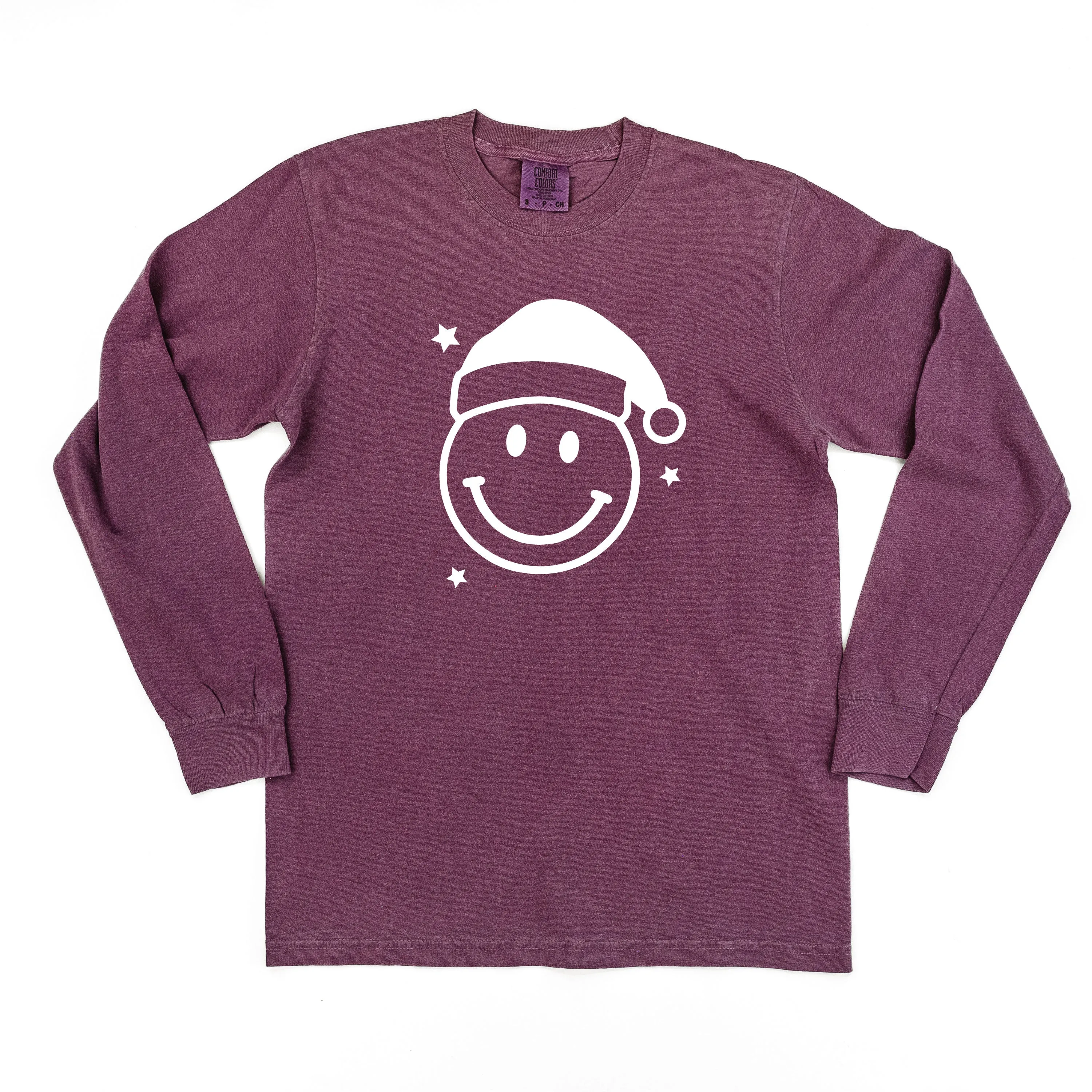 Santa Hat - Smiley Face - LONG SLEEVE Comfort Colors Tee