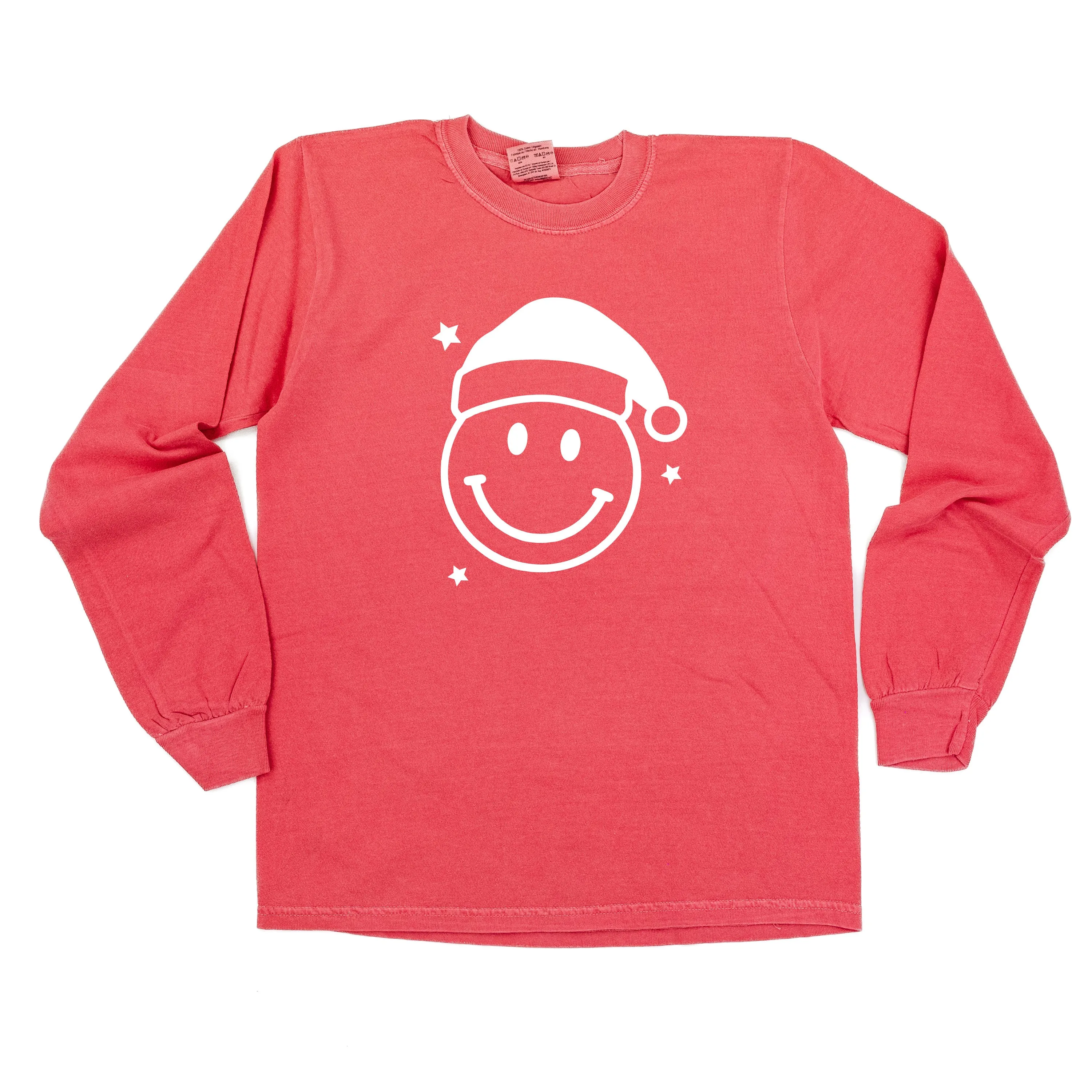 Santa Hat - Smiley Face - LONG SLEEVE Comfort Colors Tee