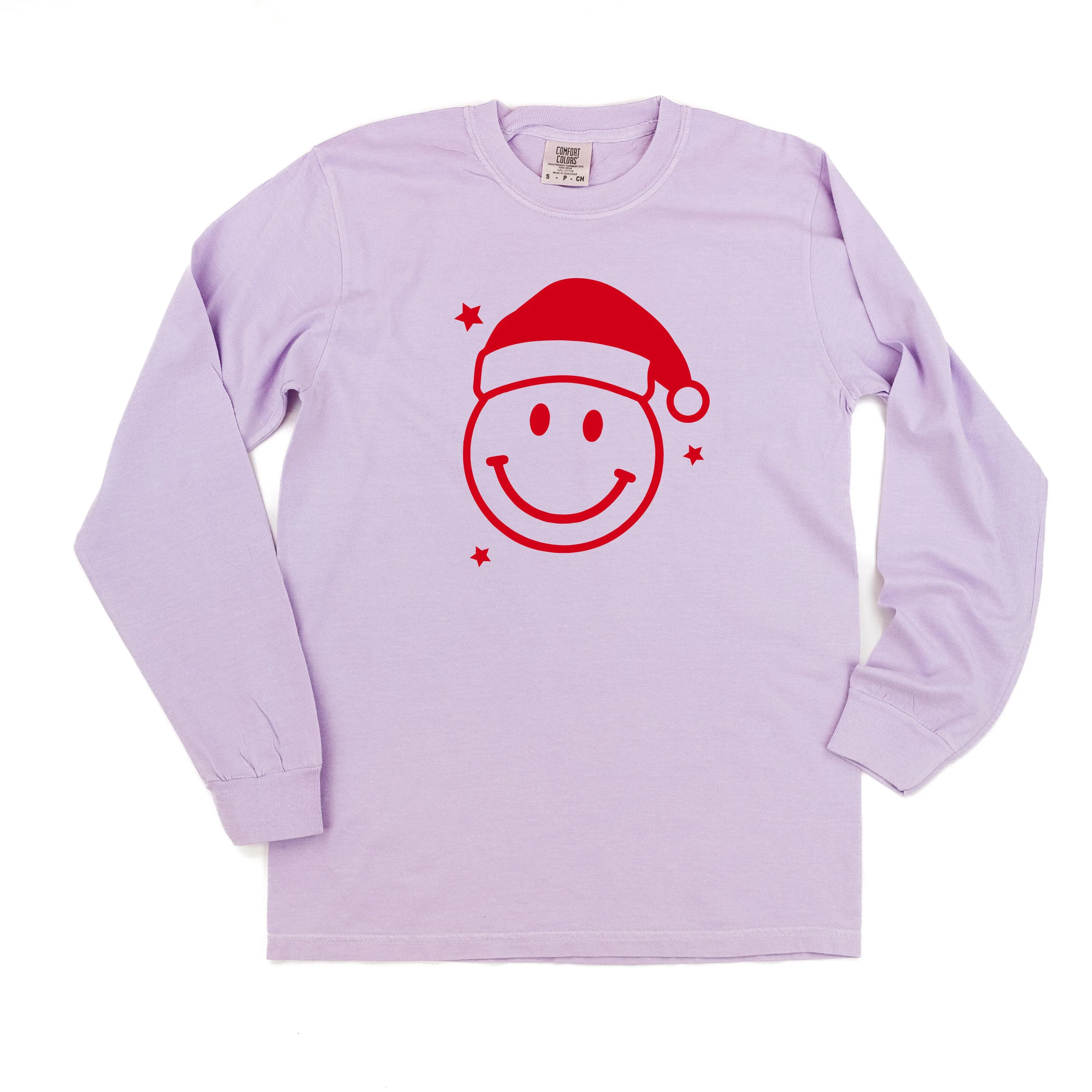 Santa Hat - Smiley Face - LONG SLEEVE Comfort Colors Tee