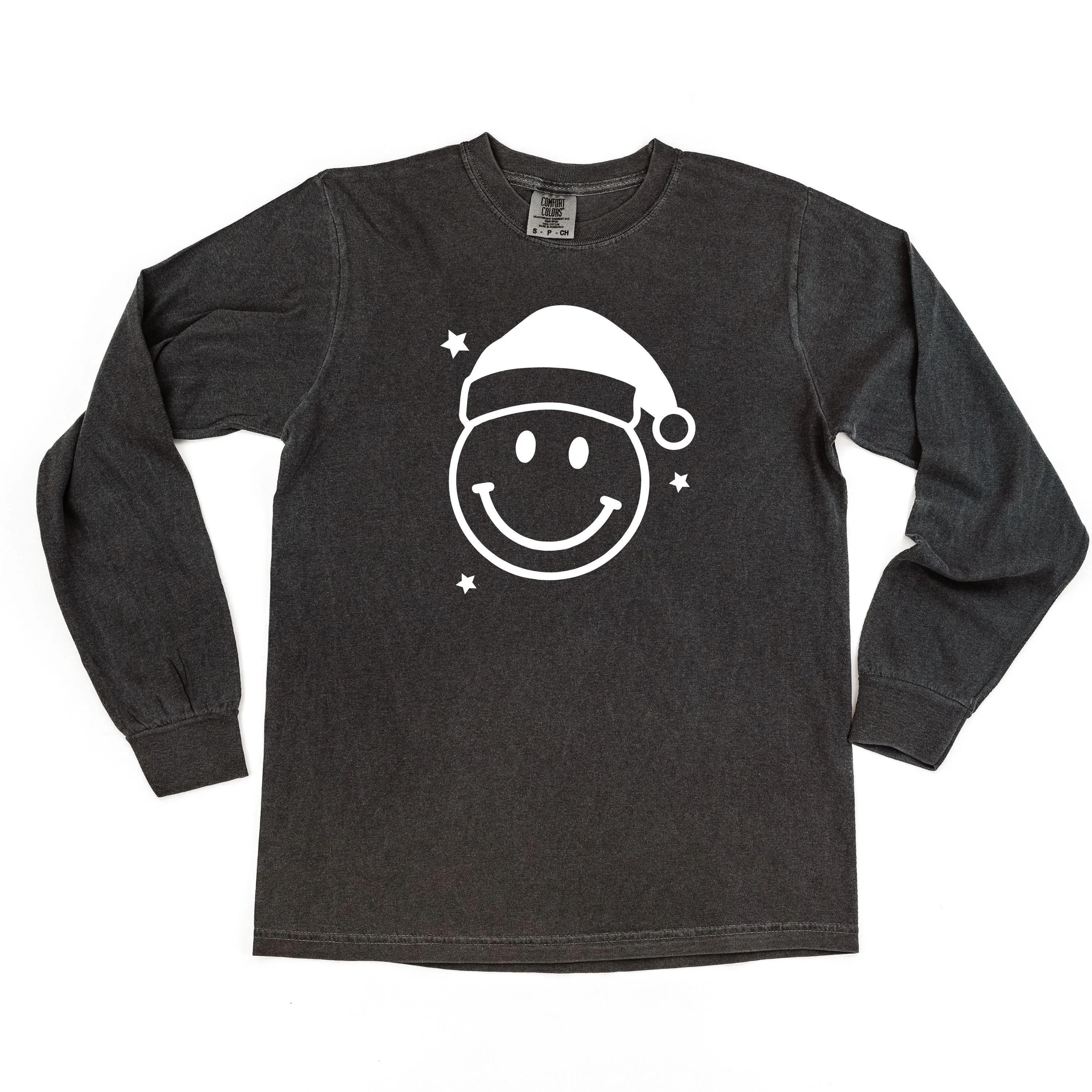 Santa Hat - Smiley Face - LONG SLEEVE Comfort Colors Tee