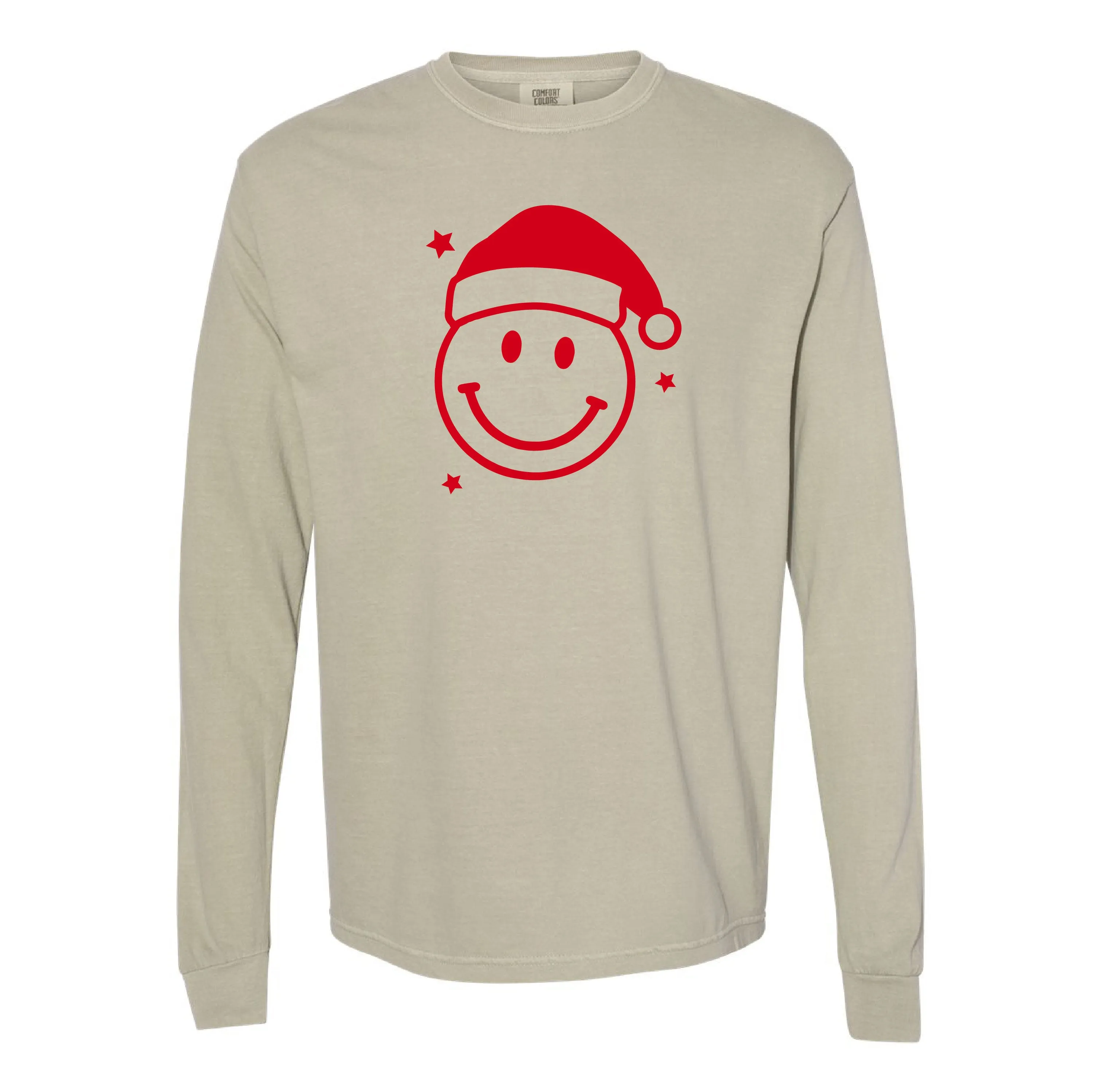 Santa Hat - Smiley Face - LONG SLEEVE Comfort Colors Tee