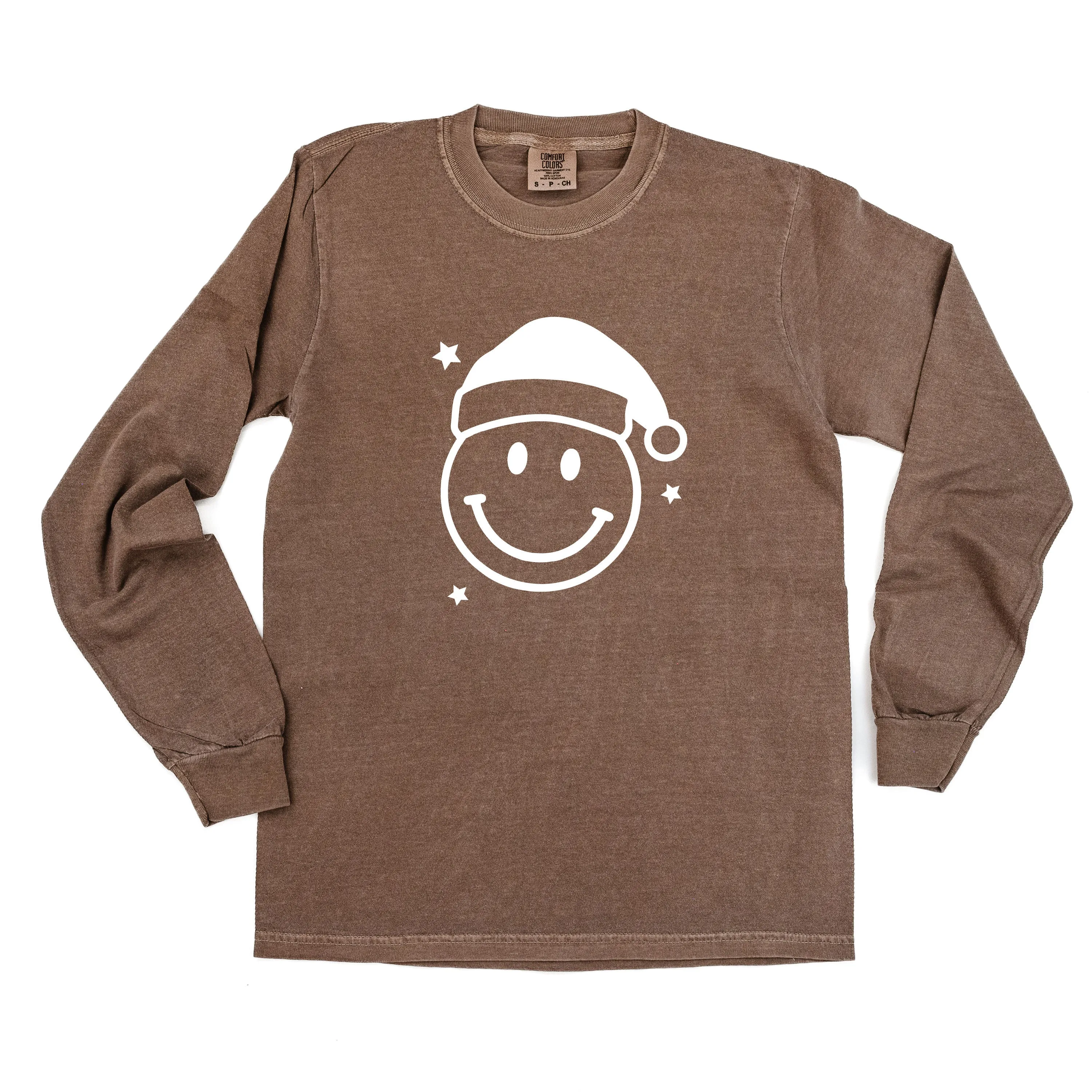 Santa Hat - Smiley Face - LONG SLEEVE Comfort Colors Tee