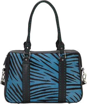 Scully Women's Leather Slim Satchel Crossbody Shoulder Bag Turquoise Zebra/Black