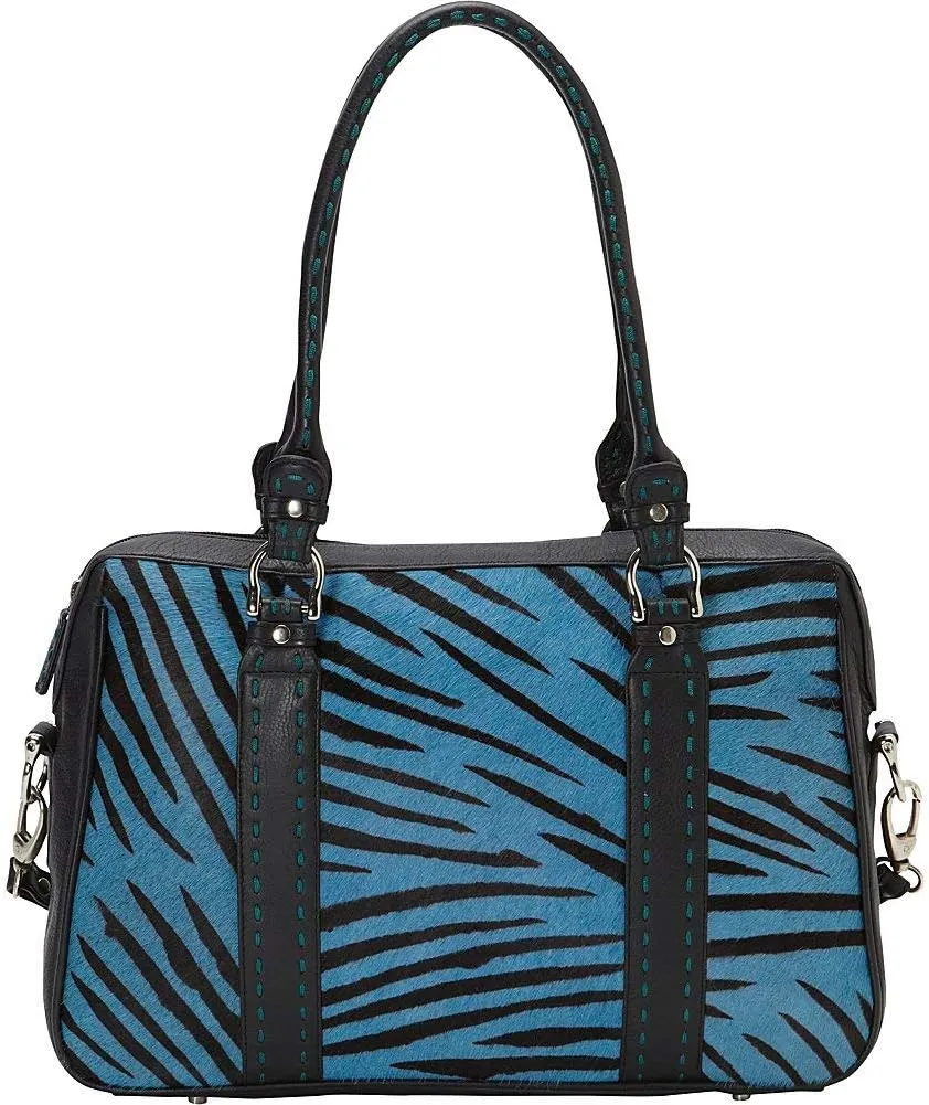 Scully Women's Leather Slim Satchel Crossbody Shoulder Bag Turquoise Zebra/Black