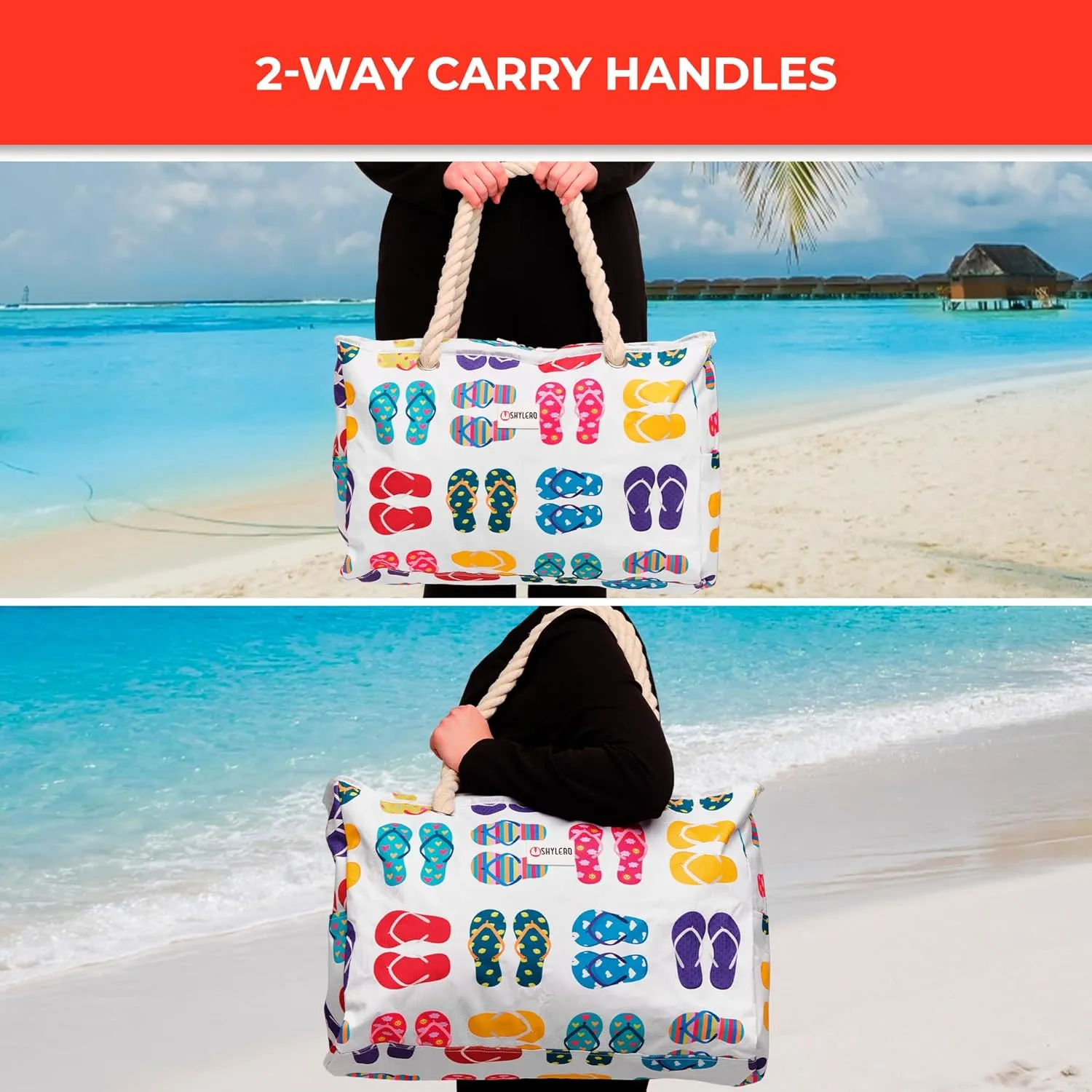SHYLERO Beach Bag and Pool Bag. Has Airtight Pouch, Ton of Pockets. Beach Tote is Zippered, Water Resistant. Family Size