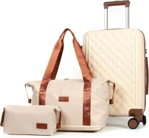 SIAM'S Suitcase Set 3 Piece Carry On Hardside Luggage, Expandable Lightweight Hardside, with TSA Lock Spinner Wheels, 20 inch beige color
