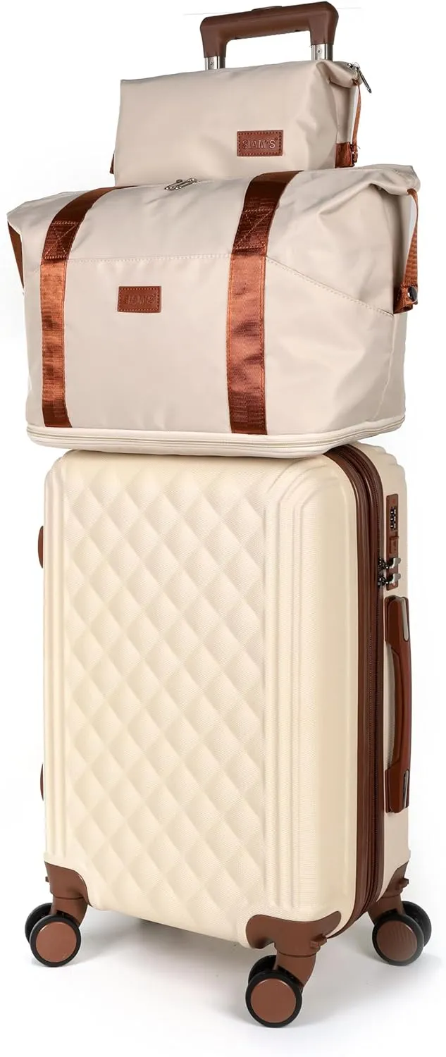 SIAM'S Suitcase Set 3 Piece Carry On Hardside Luggage, Expandable Lightweight Hardside, with TSA Lock Spinner Wheels, 20 inch beige color