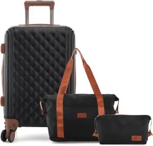 SIAM'S suitcase set 3 piece Carry on Harside, Expandable Lightweight Hardside, luggage with TSA lock Spinner Wheels, 20 inch (black)