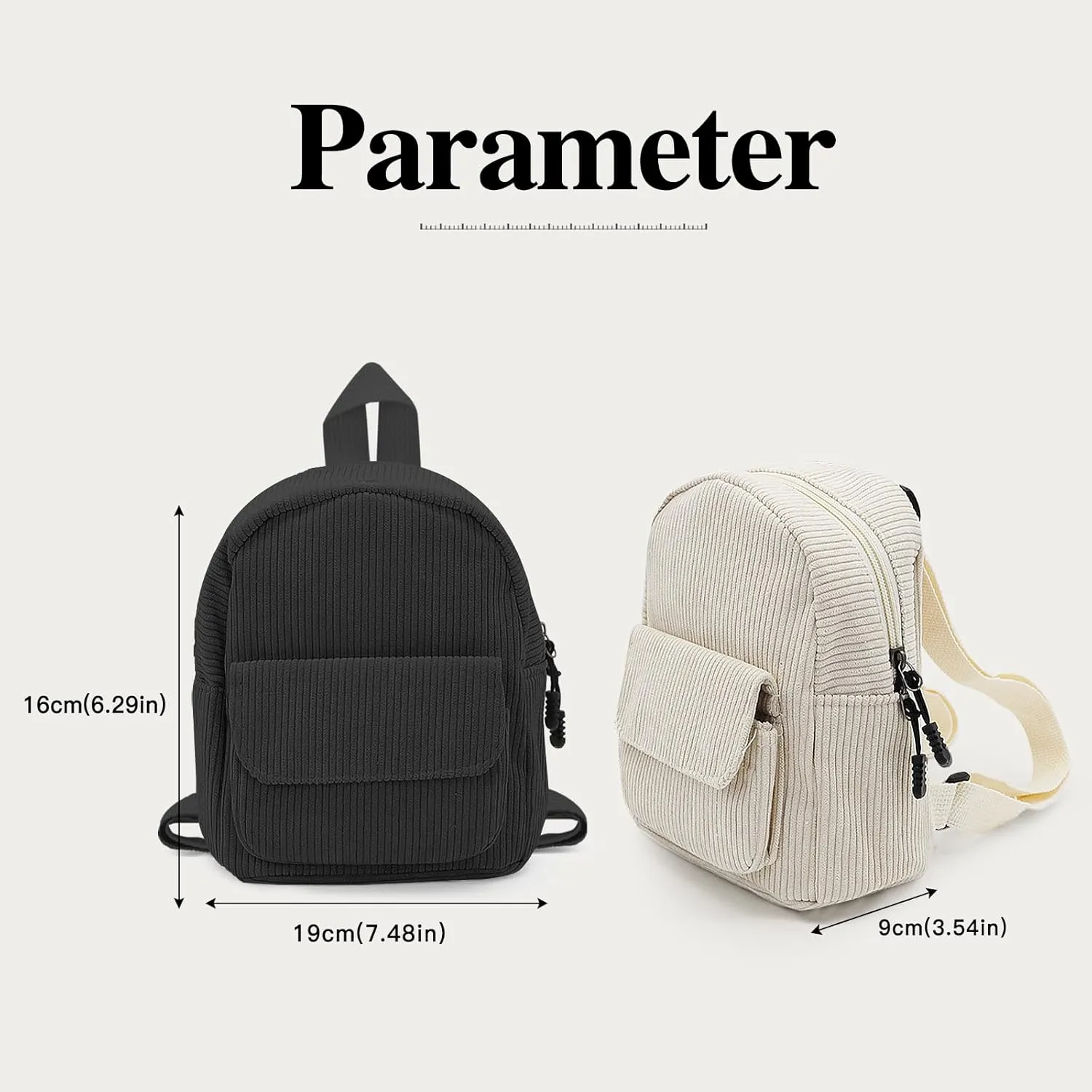Small Backpack, Corduroy Backpack Purse for Women and Girls, Mini Backpacks for Travel, Shopping, Walking (black.)
