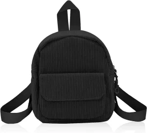 Small Backpack, Corduroy Backpack Purse for Women and Girls, Mini Backpacks Womens Backpack Purse for Travel (black)