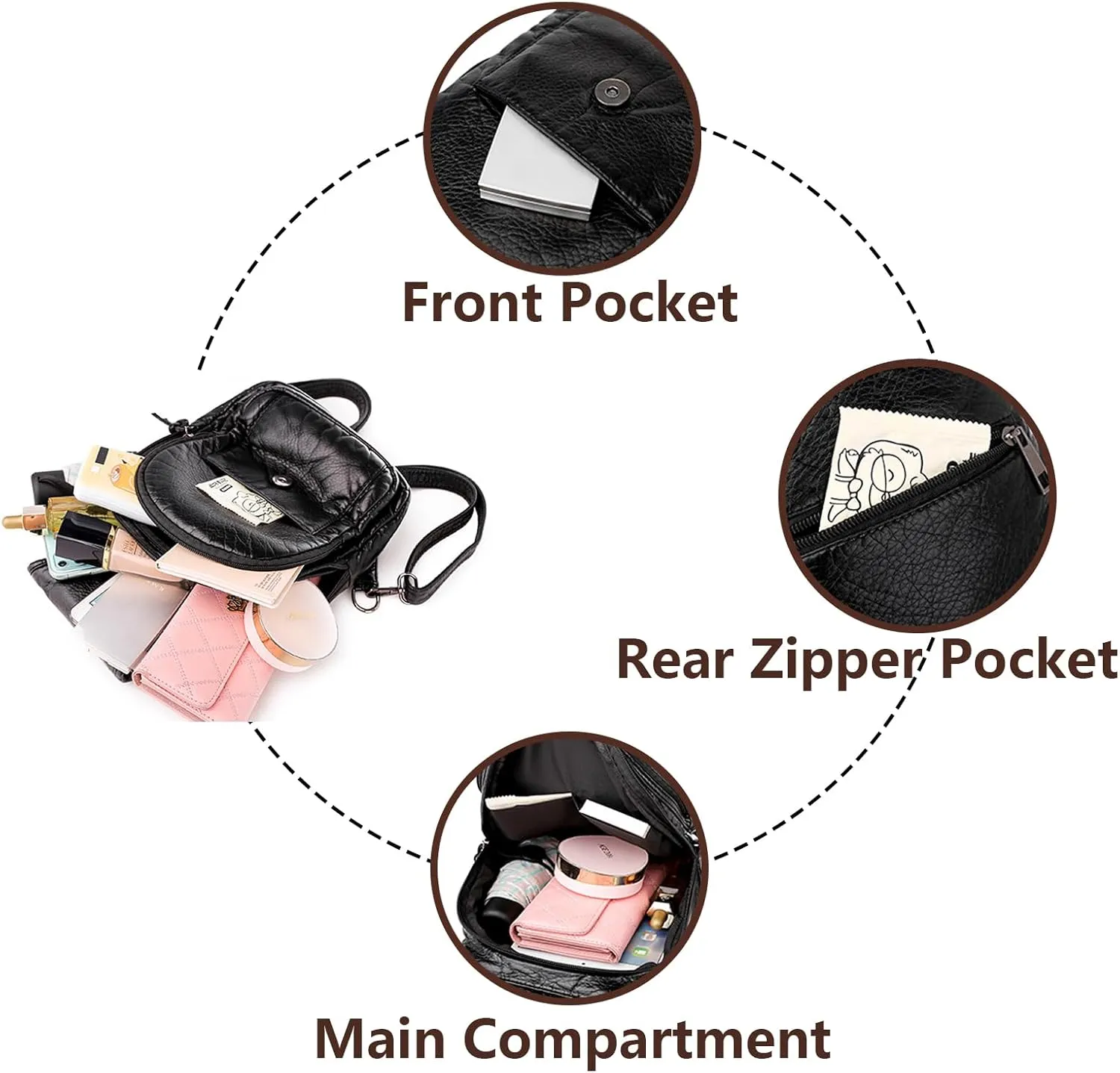 Small Backpack for Women PU Leather Women's Mini Backpacks Purse Waterproof Stylish Daypack Fashion Black Rucksack Handbags Bags with Cute Kitten Pattern