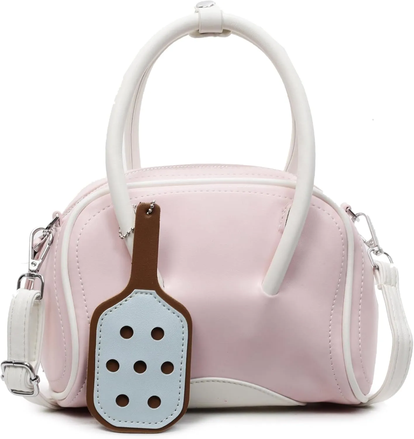 Small Bowling Tote Handbag for Women Shoulder Crossbody Bag Vegan Leather Top Handle Purses with Adjustable Strap